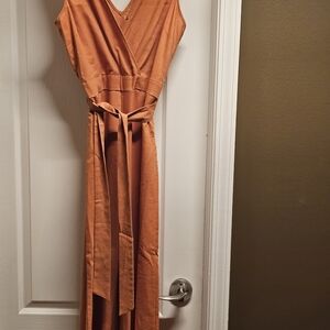 Elegant Tangerine Sleeveless Jumpsuit W/belt